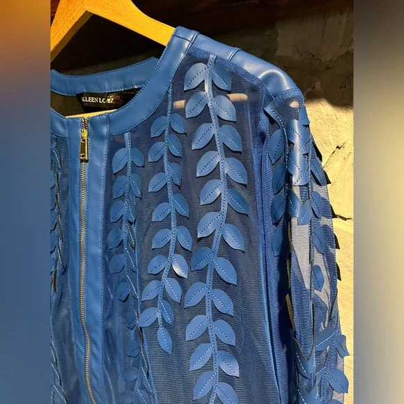 Colleen Lopez Blue Sheer Leaf Pattern Jacket, small - Picture 2 of 6
